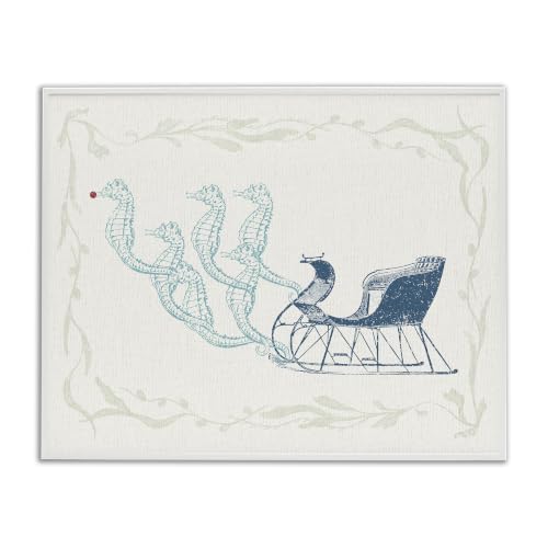 Seahorse Santa Sled Nautical Christmas, 24 x 30 Inch Framed Giclée Print
