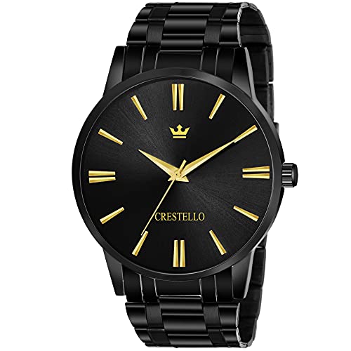 CRESTELLO Store CRESTELLO BK004-GLDBLK Black Metal Chain Analog Watch - Image 2