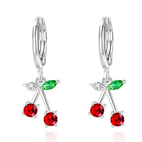 VONSSY Boucles d'oreilles cerise | Élégant goujon en cristal de cerise à levier en platine/or rose | Boucles d'oreilles en perles de coquillage | Cadeau de bijoux de cerise pour les amoureux Cover