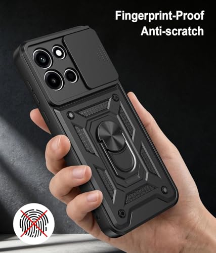 Image of Shockproof Back Case Cover for Oneplus Nord CE6 5G, Shockproof Oneplus Nord CE6 Back Cover, Ring Case with Kickstand and Camera Protection Shutter - Black
