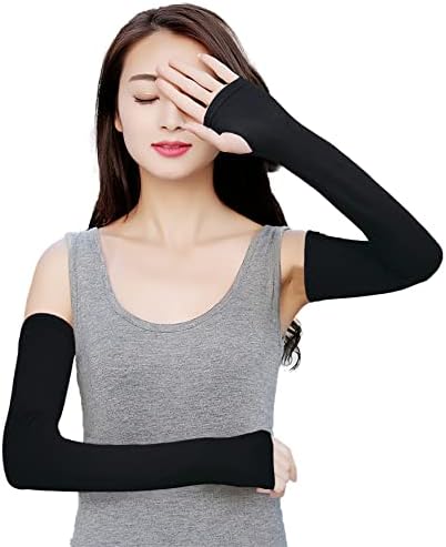 Bellady Women Outdoor Sun Block Soft Long Arm Sleeves Fingerless Gloves