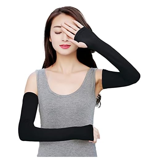 Bellady Women Stretchy Long Arm Sleeves Fingerless Gloves Arm Cover, Black, One Size