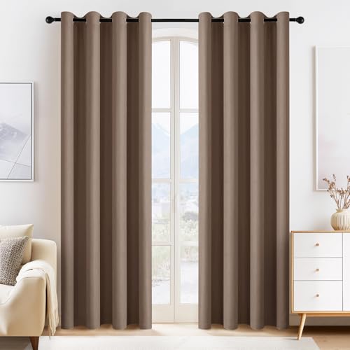Image of PONY DANCE Window Curtain Panels - Grommets Top Thermal Insulated Light Blocking Curtain Covers for Bedroom Dining Room /Sliding Door and Closet, 55 Width by 80 Inches Length, Mocha, Pack-2