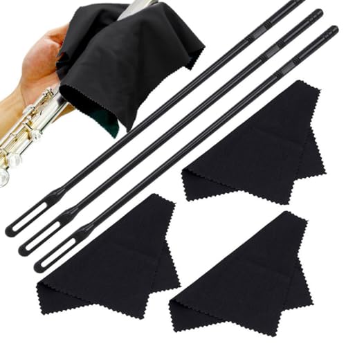 CATOR Juego de limpieza para flauta travesera, 6 unidades (3 varillas de limpieza, 3 paños de limpieza), juego de limpieza para flauta travesera, juego de limpieza para cuidado de instrumentos