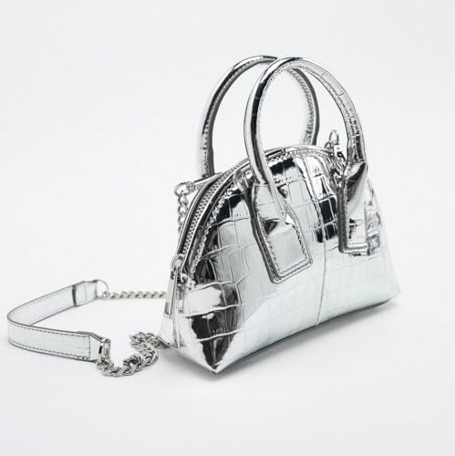 Mini Silver Crossbody Purse for Women Gold Purse Cute Small Top Handle Purses Pink Metallic Bag Shiny Chain Handbag3