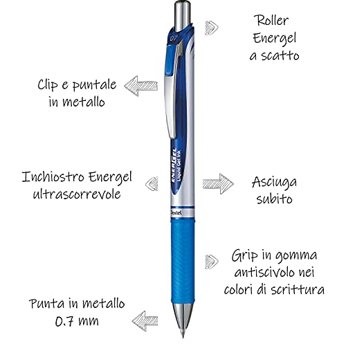 Pentel Bl77-Co Energel Xm Retractable Gel Pen With 0.7 Mm Tip, 0.35 Mm Line Width - Blue, Pack Of 12 #TOP1