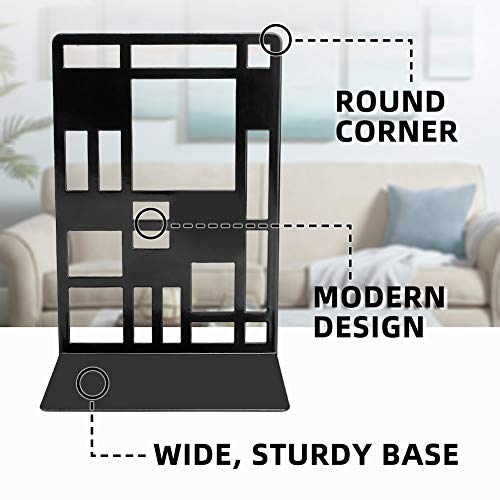 Bookends, Book Ends to Hold Books for Office Home Decorative Metal Heavy Duty Bookends for Shelves Non-Skid Book Stoppers Supports, Bookshelf Holder Black 2 Pairs