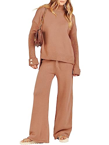 ANRABESS Women's 2 Piece Outfit Sweater Lounge Sets Long Sleeve Knit Pullover Wide Leg Pant Tracksuit Loungewear 2025 Fashion