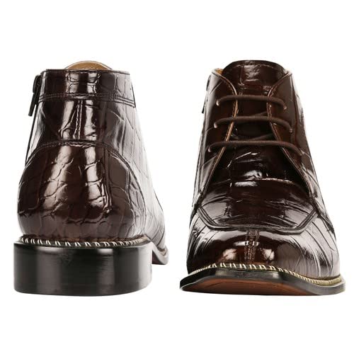 Libertyzeno Mens Ankle High Top Boots Side Zipper Crocodile Print Leather Lace Up Dress Shoes 748 Brown 9 #TOP5