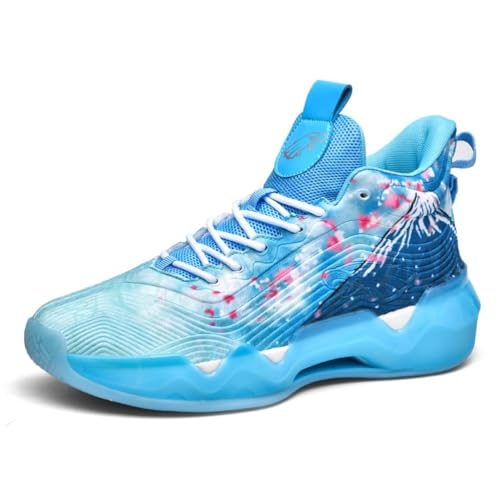 Mens Sport and Outdoor Shoes Men's Basketball Shoes Womens high top Trainers Unisex Comfortable Breathable Fashion Running Training Shoes Non-Slip Fluorescent Upper (White/Blue,10.5)