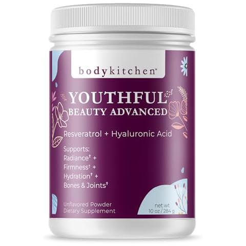 Body Kitchen Youthful Beauty Advanced, Collagen Peptides Powder for Beautiful Hair Skin Nails, Resveratrol and Hyaluronic Acid for Anti-Aging & Antioxidant Support, Grass Fed (Pack of 1) Cover