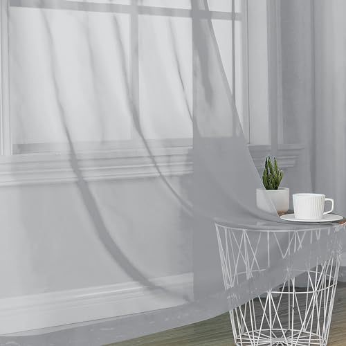 Image of OVZME Light Grey Sheer Curtains 63 Inches Long 2 Panels - Soft Light Filtering Window Sheer Panels for Living Room /Bedroom, Top Dual Rod Pocket, 1 Pair, Each 42Wx63L Inches