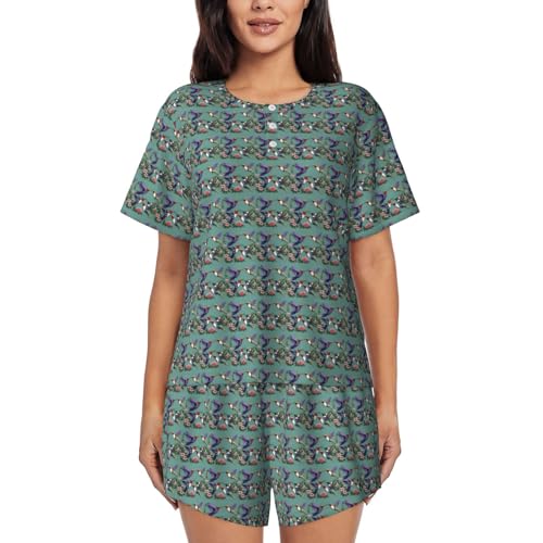 Pyjama court femme colibris fleurs ensemble nuit manches courtes