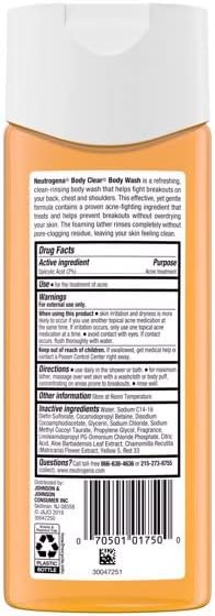 Neutrogena Body Clear Acne Body Wash with Salicylic Acid - Pimple Care Product, Acne Treament, Pore Cleaner, Help Treat Breakouts on Back, Chest & Shoulders, Non-Comedogenic- 250 mL - 1