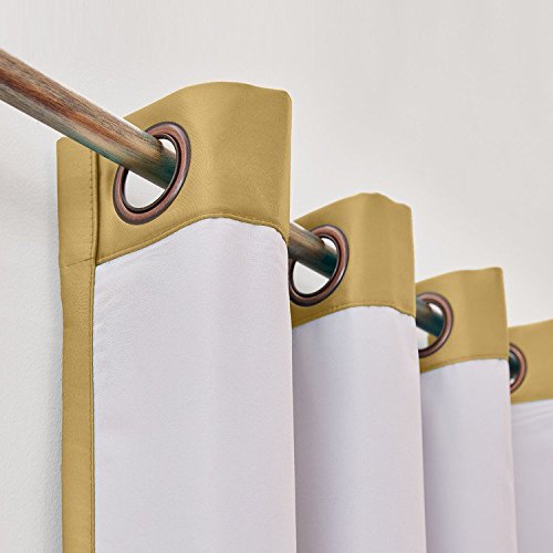 Cololeaf Energy Saving Full Blackout Curtains Thermal Insulated Lined Curtains Bronze Grommet Decorative Faux Silk With Liner Window Draperies For Bedroom , Gold 100" Wx102 L Inch (1 Panel) #TOP3