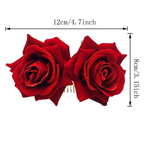 Ever Fairy Rose Flower Hair Comb Slide Flamenco Dancer Pin Flower Lady Hair Styling Wedding Party Hair Accessories (RED)