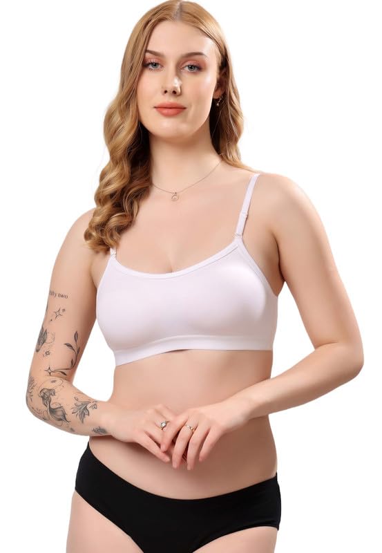 Image of London Hills Women's Cotton Sports Bra for Women Solid Bra Wireless & Non Padded Full Coverage Soft Hold Straps Super Combed Cotton Elastane Stretch Full Coverage Slip-On Active Bra
