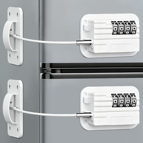 Flintronic 2Pcs Serrure de Réfrigérateur, Verrou de Réfrigérateur Sans Perçage, Serrure de Porte de Réfrigérateurs Auto-adhésif, Verrou Sécurité Enfant,Sécurité Bébé Maison pour Placard,Armoire,Tiroir