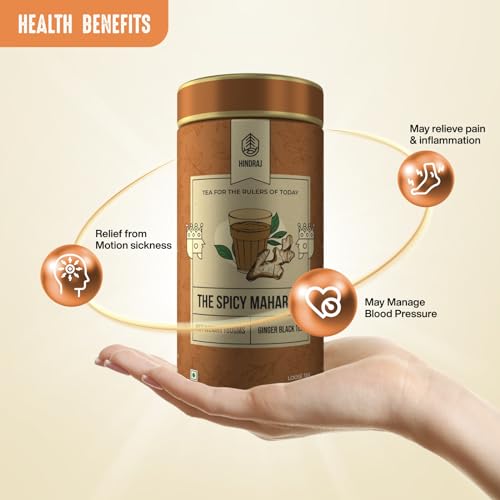 Image of House of Hindraj The Spicy Maharaja Ginger Masala Tea Loose Leaves 180 g Organic Kadak Chai with Real Ginger Warming, Digestive Aid, Rich Aroma, Strong Flavor