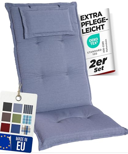 gardisun Gartenstuhlauflagen Hochlehner mit Kopfteil I Extra Dicke Sitzauflagen I Made in Europe I Polsterauflagen für Hochlehner I Auflagen mit extra hohem Komfort I 2er Set I Hellgrau
