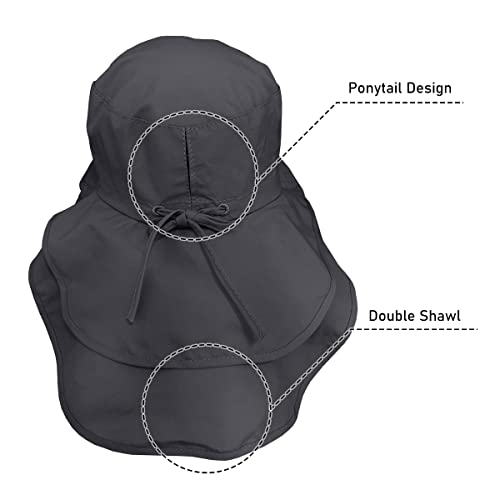 Zexian Womens Sun Hat Upf 50+ Wide Brim And Ponytail Hole, Hiking Safari Hat With Neck Flap (Dark Grey) #TOP3