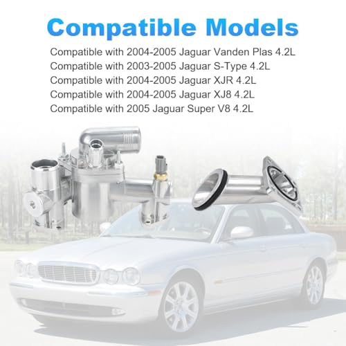 Image of WMPHE Aluminum Engine Coolant Thermostat Housing Compatible with Jaguar Vanden Plas 2004-2005 S-Type 2003-2005 XJR 2004-2005 XJ8 2004-2005 Super 2005 Replacement for AJ89485