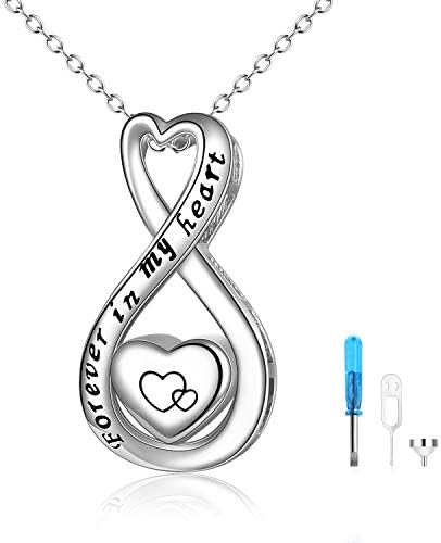 VENACOLY Urn Necklace for Ashes Sterling Silver Angel Wings/Infinity/Tree of Life/Wolf/Crystal/Bar/Turtle/Compass/Heart Pendant Locket Cremation Keepsake Jewellery Memorial Gifts for Women