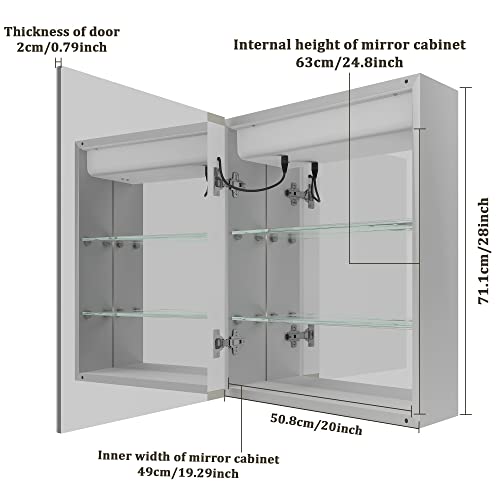Mirplus 20 X 28 Inch Bathroom Medicine Cabinet With Mirror Wall Mounted Led Bathroom Mirror Cabinet With Lights Cold White Light Inductive Switch Adjustable Storage Shelves (Single Door/Left Hinge) #TOP1