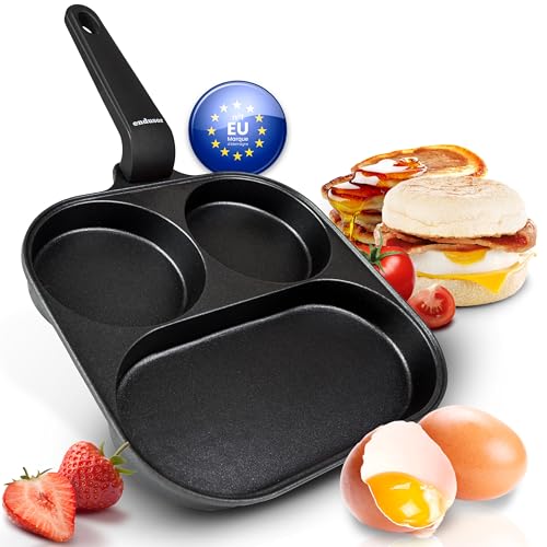 endusor Poele à 3 trous pour à oeuf au plat et pancakes de 21cm - Adaptée à toute cuisinière + revêtement anti-adhésif | Induction Gaz Céramique...