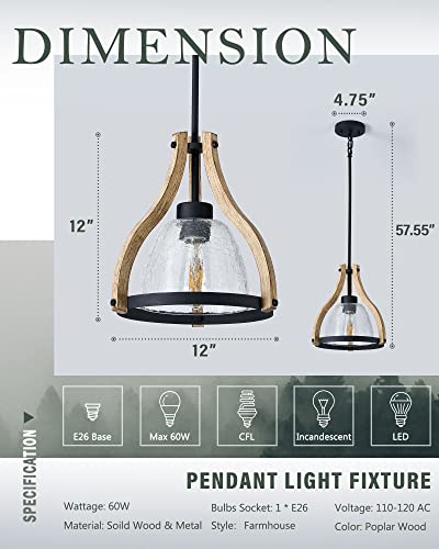Hanass MD89437 Pendant Light Fixtures, Farmhouse Wood And Glass Pendant Lighting thumb #1