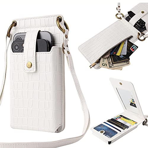 Dapuly Mini Messenger Crossbody Tasche, Krokodil Muster Brieftasche Geldbörse Multi-Card Reißverschluss Flip vertikale Handy Tasche Tasche Holster mit Spiegel für Damen Damen Cover