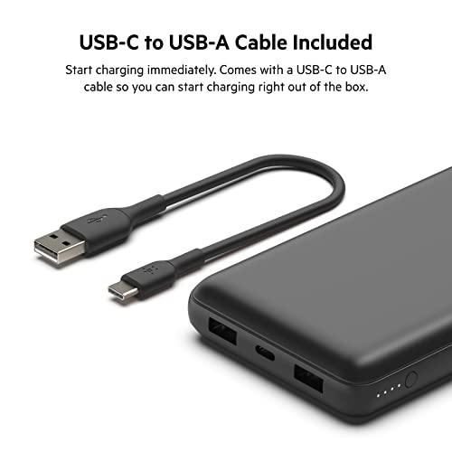 Belkin Usb-C Portable Charger 20,000 Mah, 20K Power Bank With Usb-C Input Output Port And 2 Usb-A Ports With Included Usb-C To Usb-A Cable For Iphone 14, Galaxy S23, And More - Black #TOP3