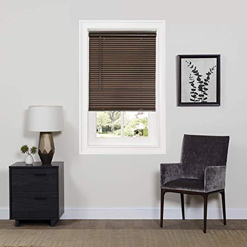 Image of Cordless Room Darkening Mini Blind - 36 Inch Width, 64 Inch Length, 1 inch Slat Size - Mahogany - Cordless GII Deluxe Sundown Horizontal Windows Blinds for Interior by Achim Home Decor