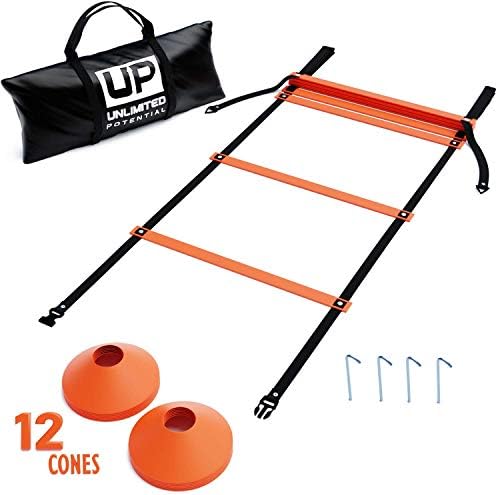 Unlimited Potential Soccer Ladders - Speed Ladder - Exercise Ladder - Training Agility Equipment and Anchors -Free Carrying Bag - Agility Equipment (Yellow, 15 feet) …