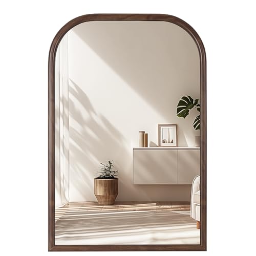 20"x30" Arch Wall Mirror Bathroom Mirror for Wall Mounted, Tempered Glass, Wood Grain Finish Frame Wall Mirror Decorative for Bedroom Living Room Entryway, Rustic Brown