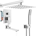 gotonovo Luxury 3-Function Showers for Bathroom Wall Mount Rainfall 10 inch Shower Head Shower System with Tub Spout Polished Chrome Rough-in Valve Body and Trim Included High Pressure