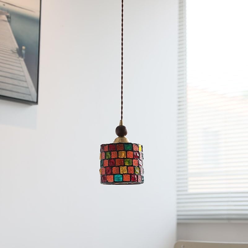 Pendentif LED luminaire nordique en bois de cuivre et verre cylindrique moderne
