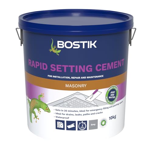 Bostik Rapid Setting Cement 10kg - Fast-Setting 20 Minute Waterproof Repair Mortar - Ready Mixed Just Add Water - Strong & Durable - For Drain Repairs & Concrete Fixing - Indoor & Outdoor Use