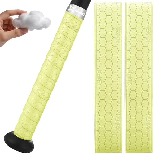 AKAIXI 2 Pack Precut Pro Feel 1.75mm Thickned Yellow Baseball Bat Grip Tape