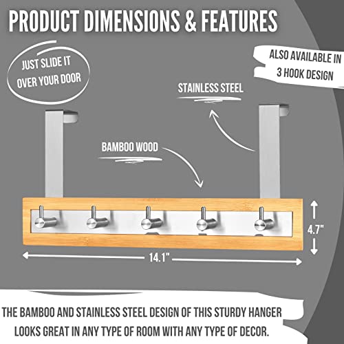 ToiletTree Products Bamboo Wood & Stainless Steel Over The Door Towel