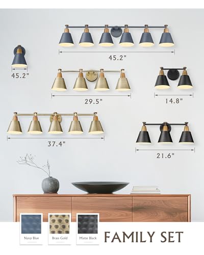 Image of FEMILA Black 6 Light Bathroom Vanity Light, Vintage Bathroom Light Fixtures Over Mirror, E26 Base, 4FG59B-6W BK