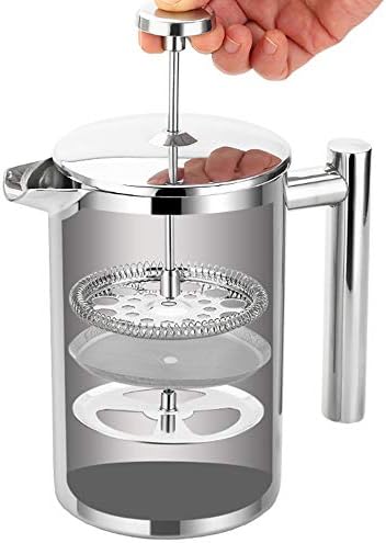 Trintion 1000ml Coffee Press French Press Coffee Maker Stainless Steel Cafetieres Double Wall Heat Insulated Tea Pot with 3 Level Filtration System for Tea and Ground Beans Espresso