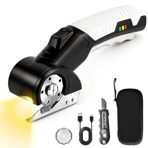 Image of AYP Cordless Electric Scissors,4.2V Box Cutter Electric Cardboard Cutter Machine with Utility Knife & Storage Box, Rotary Cutter Used for Fabric, Leather, Plastic, Carpet Cutting