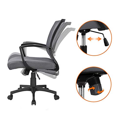 Yaheetech Sedia da Ufficio Scrivania Girevole Altezza Regolabile con Rotelle e Braccioli Ergonomica Reclinabile in Tessuto Traspirante Portata 136 kg Grigia Scura - Immagine 4