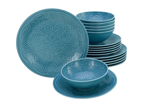 CreaTable, 21624, Série Orient Mandala Aquamarine, 18 pièces de vaisselle, set d'assiettes en porcelaine, Aigue-marine