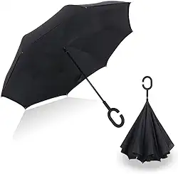 Guarda Chuva Invertido Sombrinha Abre Fecha ao Contrário Duplo Tecido Cor:Preto