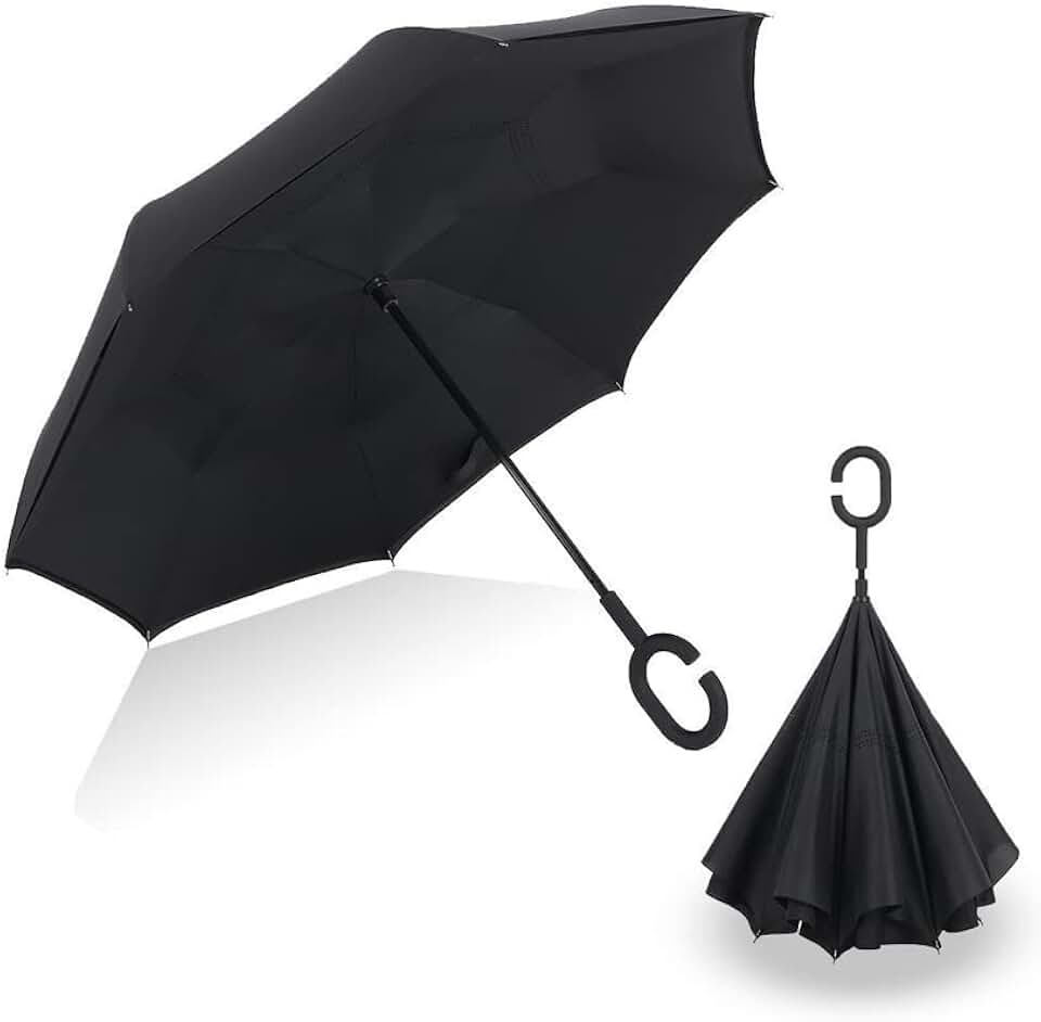 Guarda Chuva Invertido Sombrinha Abre Fecha ao Contrário Duplo Tecido Cor:Preto