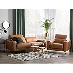 Beliani Ledersessel Ledersofa Goldbraun mit Kopfstützen modernes Wohnzimmer-Set Narwik – Bild 2