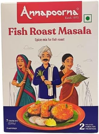 Lakshmi Stores - ANNAPOORNA Fish Roast Masala, South Indian Spice Mix, Meen Varuval Powder, 200g, 4 Servings