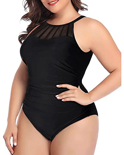 Aqua Eve Plus Size Swimsuit Women One Piece Swimsuit Tummy Control High Neck Bathing Suit Ruched Swimwear Black 20W #TOP2